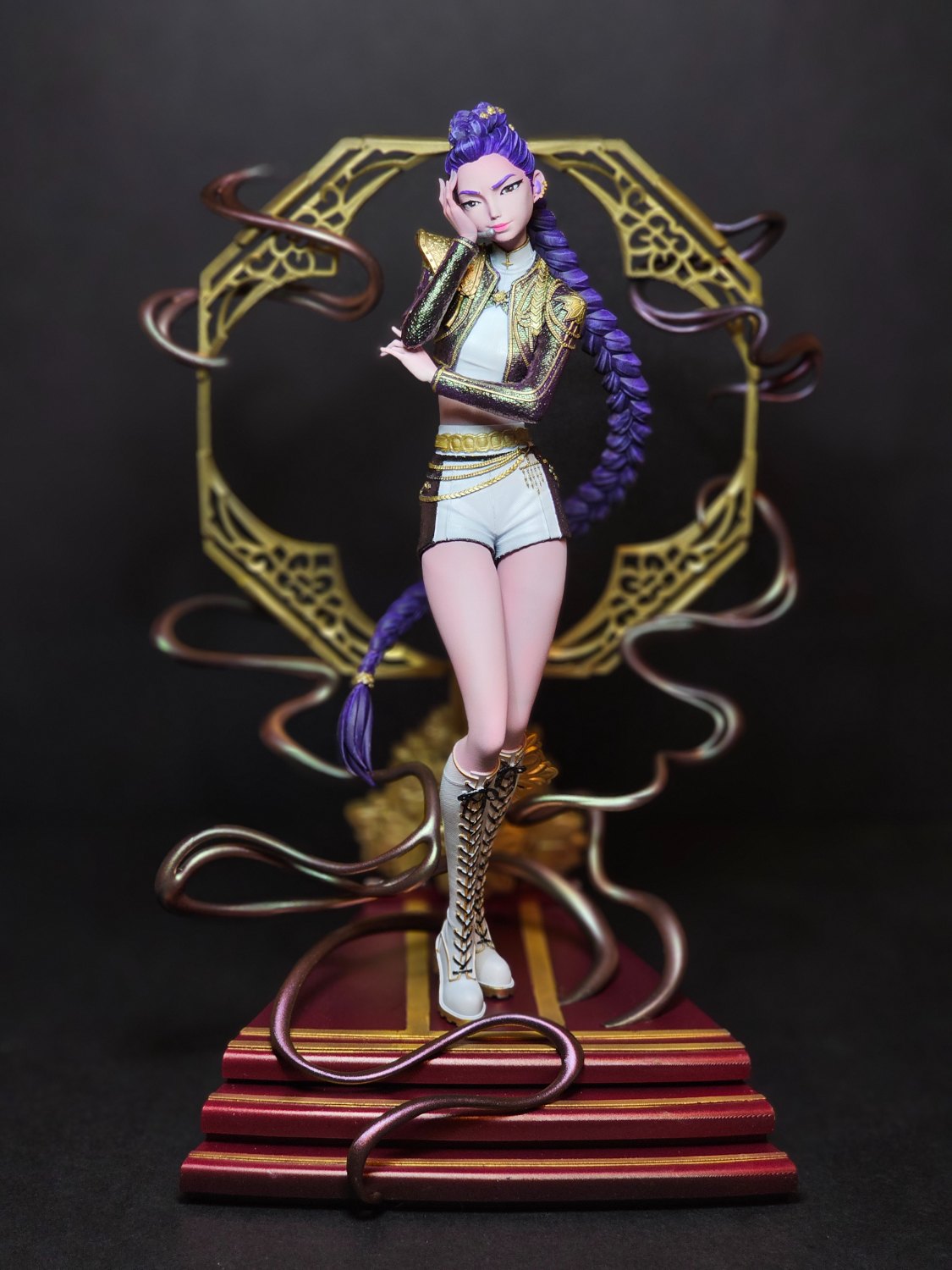 Hand-painted purple-haired idol figure on an ornate gold and red base
